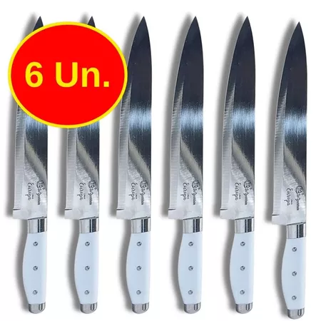 Kit 6 Facas Afiadas de Cozinha Inox Premium Para Legumes Frutas Carnes Com Cabo Emborrachado