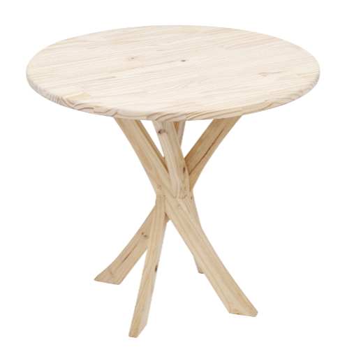 Mesa Redonda em Pinus Natural Pé Raiado 90x90x72