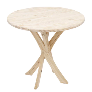 Mesa Redonda em Pinus Natural Pé Raiado 90x90x72
