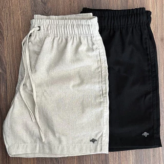 Kit 2 Shorts em Linho Masculino Premium Mauricinho Casual Praia Verão Cor Offwhite Natural e Preto