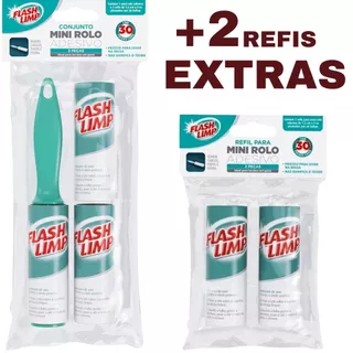 Kit mini rolo adesivo rolinho tira pelos cabelos fiapos poeira roupa tecido com refil 30 folhas