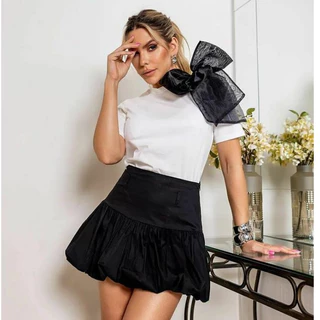 Mini Saia Balone Bubble Feminina Ziper Lateral Forrada