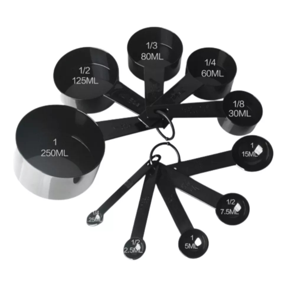 Kit 1 Jogo Xícaras E Colheres Medidoras Profissional Receita Cor Preto