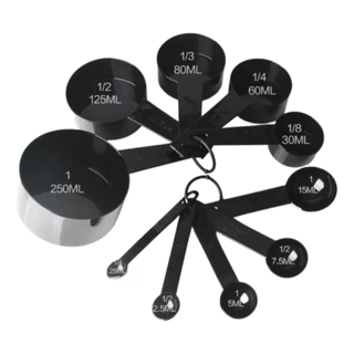 Kit 1 Jogo Xícaras E Colheres Medidoras Profissional Receita Cor Preto