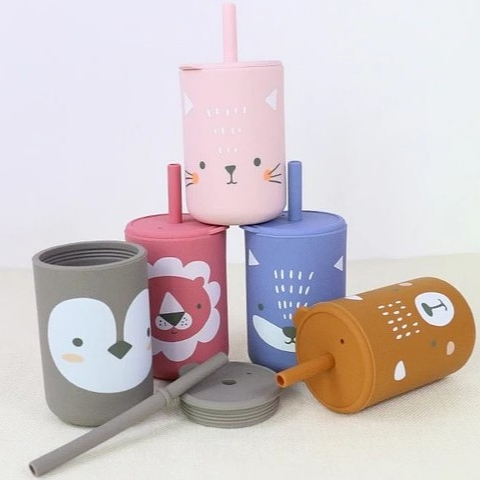 Copo De Silicone Para Crianças Bebês Com Canudo Antivazamento Antiqueda Introdução Alimentar