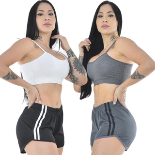 Kit 2 Shorts Feminino Bermuda Fitness para Academia e Atividade Física Short Dry