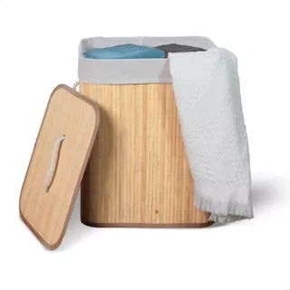 Cesto de Roupa Suja Bambu Com Tampa e Alças 50 Litros Grande Organizador Multiuso
