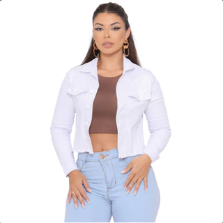 Jaqueta Jeans Feminina Moda Inverno Cropped Destroyed Com Lycra