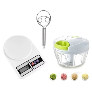 Kit 3 em 1 Balança De Cozinha 10kg + Triturador De Alimentos Manual + Batedor de Massa