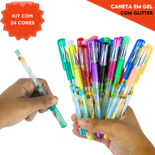 Kit 24 Canetas Gel Com Glitter Frutas Coloridas Perfumadas - BNVT