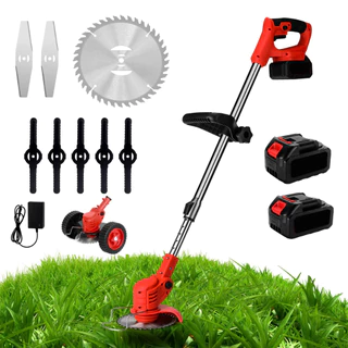 Roçadeira 24v Cortador De Grama Elétrico Recarregável Com Rodas 2 Baterias