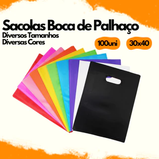 Kit 100uni Sacolas Plasticas 30x40 Boca De Palhaço Alça Vazada Diversas Cores