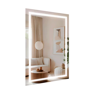 Espelho Led de Banheiro 50x70cm Touch Liga/Desliga Jateado Iluminado de Parede com Fonte