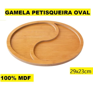 Petisqueira Gamela Oval 2 Divisórias 29cm x 23,5cm MDF para Churrasco Frios Aperitivos Para Cozinha