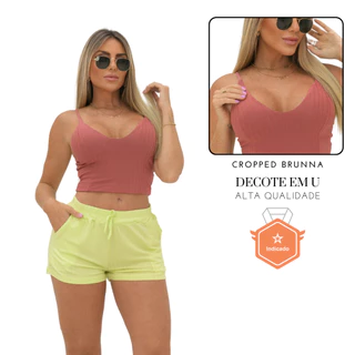 Cropped Canelado Slim de Alça com Bojo Brunna