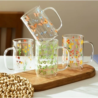 Conjunto 2 Canecas de Vidro Borossilicato Resistente a Calor Flor e folhas 280ml