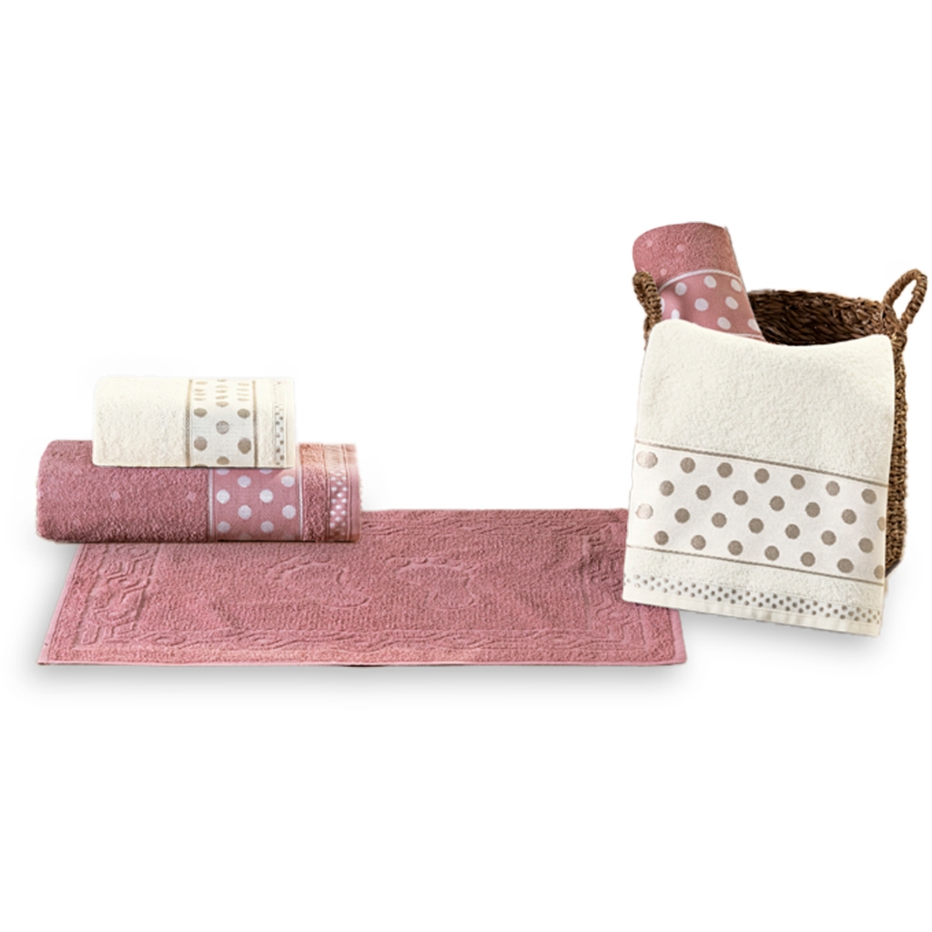 Jogo de Banho Petit Poá 5 Peças Toalha de Banho Rosto e Tapete 100% Algodão Máxima Absorção