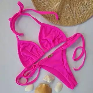 Conjunto Biquíni Feminino Fita Fio Dental Cavado Regulável Marquinha Parte de Cima Amarrar Ajustável