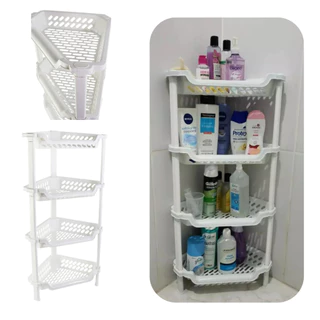 Suporte Porta Shampoo Triangular Multiuso Organizador canto Fruteira Lavanderia de 4 Andares Branco