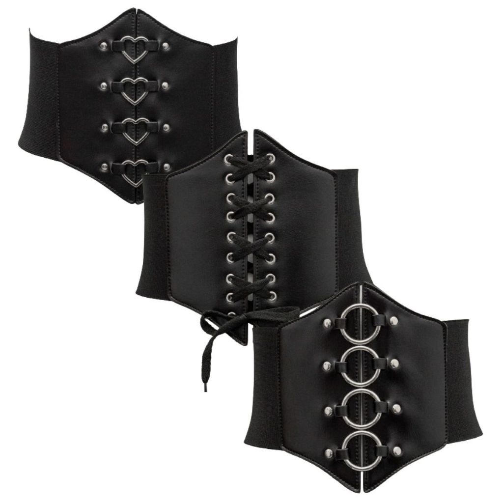 Kit Tres Corset Espartilho Elastico Cadarço Coraçao Argola Corselet