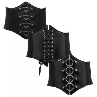 Kit Tres Corset Espartilho Elastico Cadarço Coraçao Argola Corselet