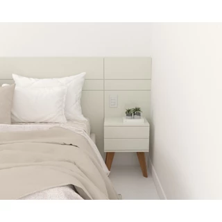 MESA DE CABECEIRA 40cm BRANCO OFF WHITE COM GAVETA E PÉS