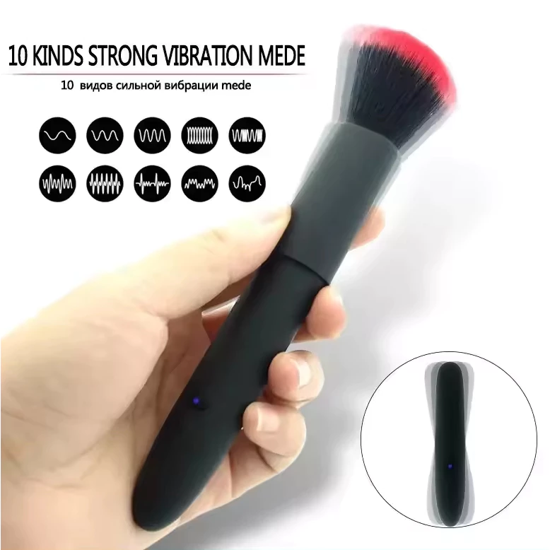 Vibrador Bullet con 10 Vibraciones Formato Brocha de Maquillaje Súper Potente Recargable por USB