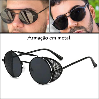 Óculos Sol Masculino Steampunk Oculos Alok Redondo Todo em Metal com Proteção Lateral Lente UV400