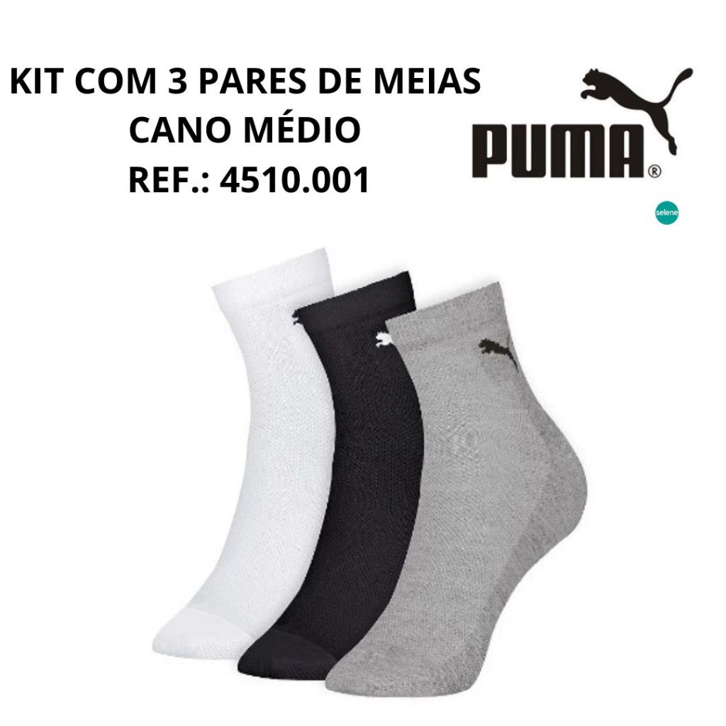 Kit com 3 meias cano médio esportiva Puma Ref.: 4510.001 | Shopee Brasil