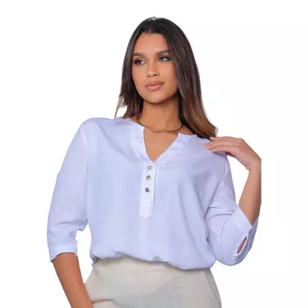 Camisa social feminina lisa manga 3/4 em viscolinho