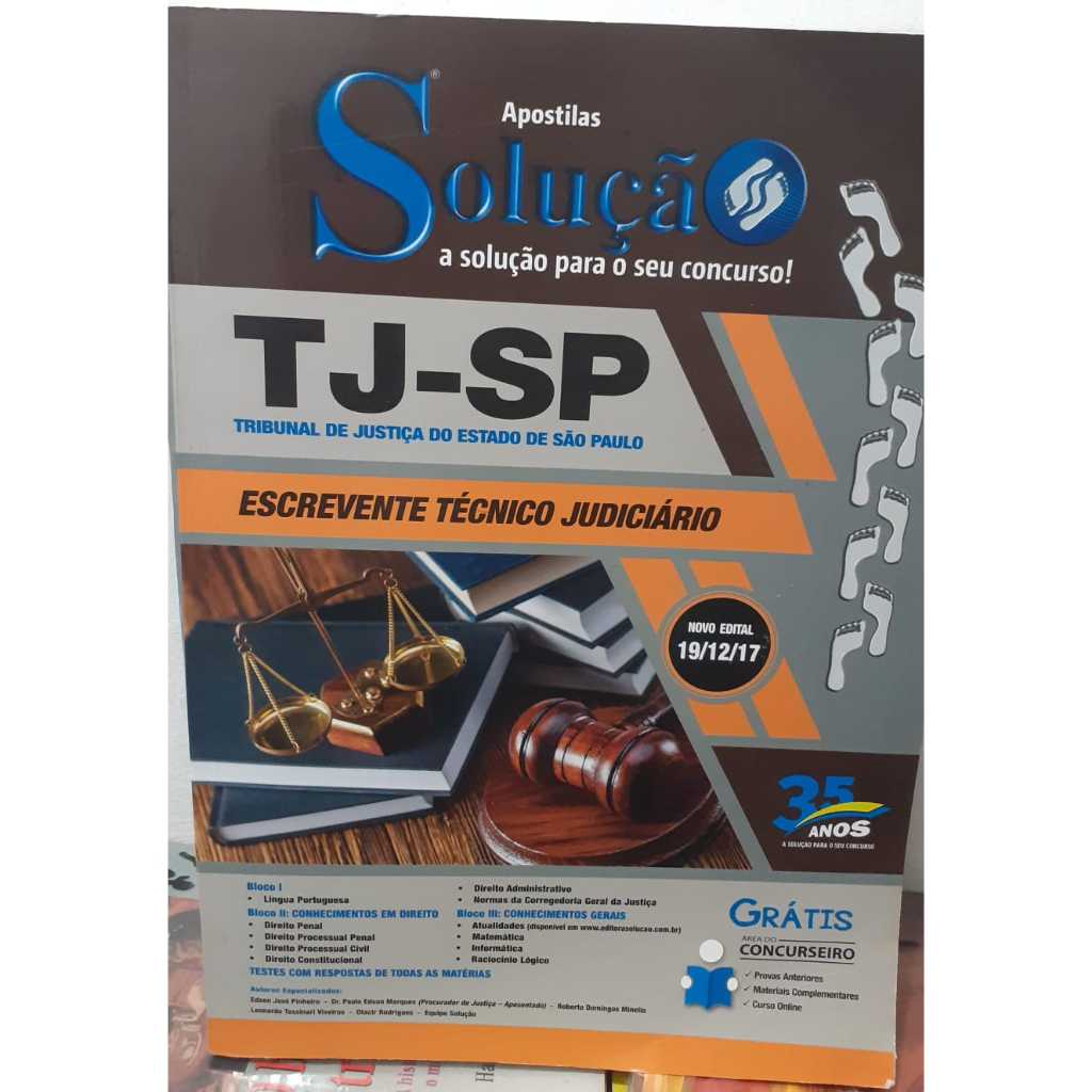 LIVRO/APOSTILA-SOLUÇÃO-2017- ESCREVENTE TÉCNICO JUDICIÁRIO-TJ-SP-RARO ...