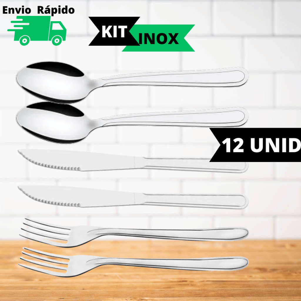 Kit Talheres 12 Peças Em Aço Inox Jogo Com 4 Facas Churrasco, 4 Garfos ...