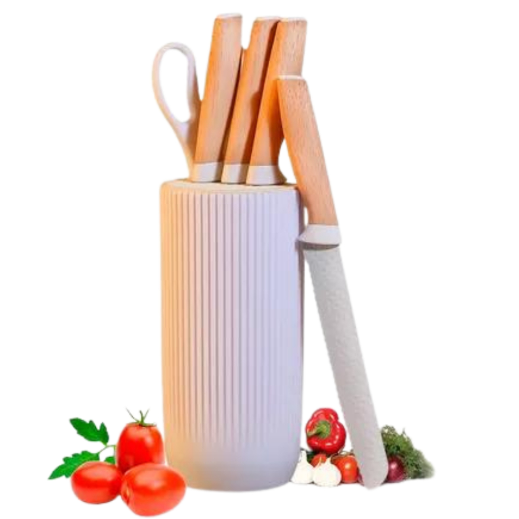 Jogo De Faca Com Suporte Moderno Elegante 6 Peças Aço Inox sortido