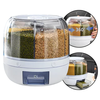Dispenser de Alimentos e Grãos Giratório com 6 Divisões Cor Branco