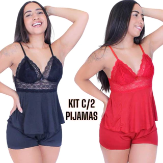 Kit 2 Pijama Baby Doll Sexy Short Doll Feminino Com Detalhes Em Renda Roupa De Dormir Linha Noite