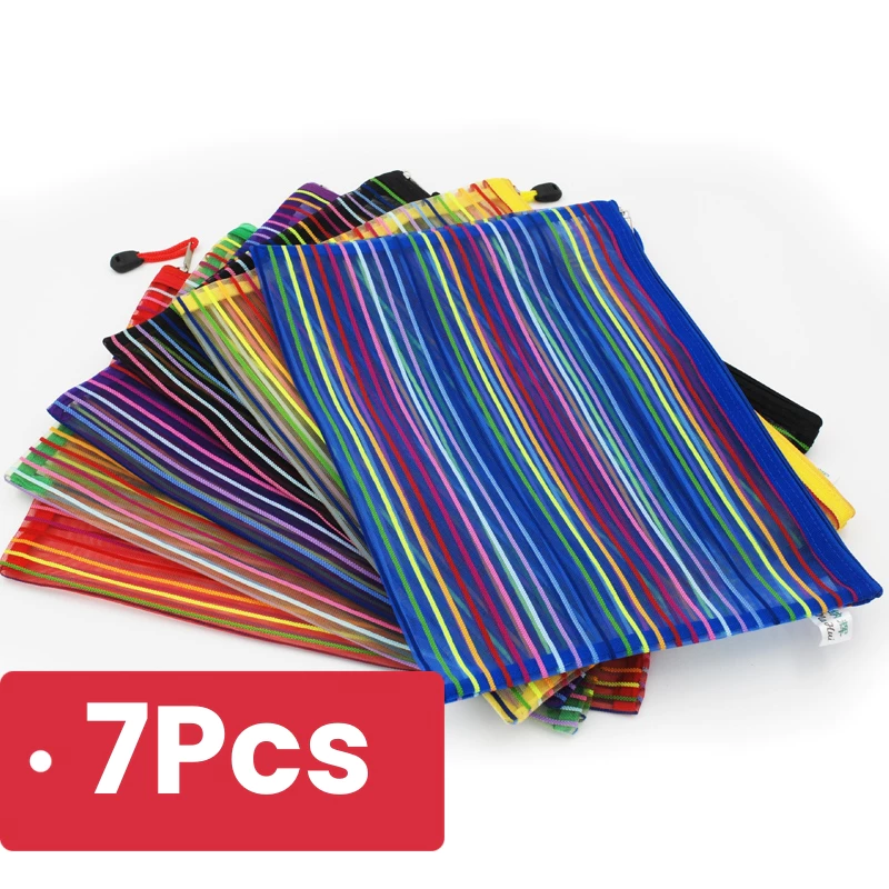 7 Unidades Estojo Multiuso Bolsinha Nylon Colorido Necessaire Promoção