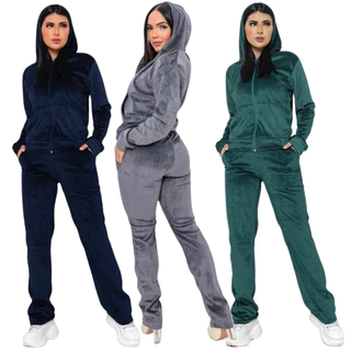 Conjunto de Inverno Veludo Manga Longa e Calça