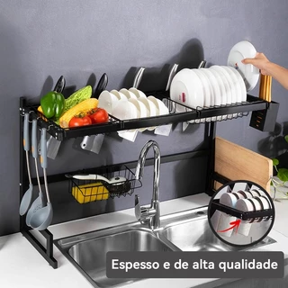 Escorredor De Louças 63cm Rack Organizador de Cozinha Louça Preto Casa