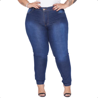 Calça Jeans Plus Size Skinny Feminina Com Lycra Cintura Alta