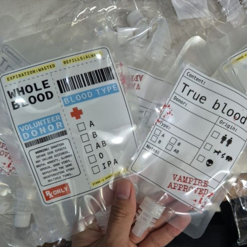 Kit 10 Bolsa de Sangue Falso / Bolsa de Bebida Festa Fantasia Decoração Halloween