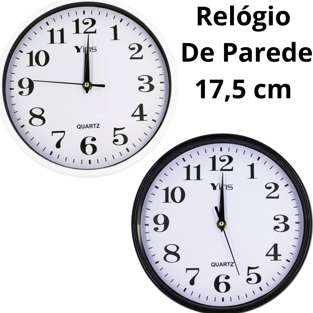 Relógio Parede Redondo Cozinha Sala Quarto 17,5cm Excelente para decorar ambientes internos