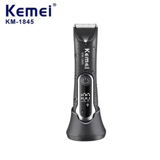 Kemei- 1845 máquina de cortar cabelo recarregável por USB sem fio, com base elétrica Display digital