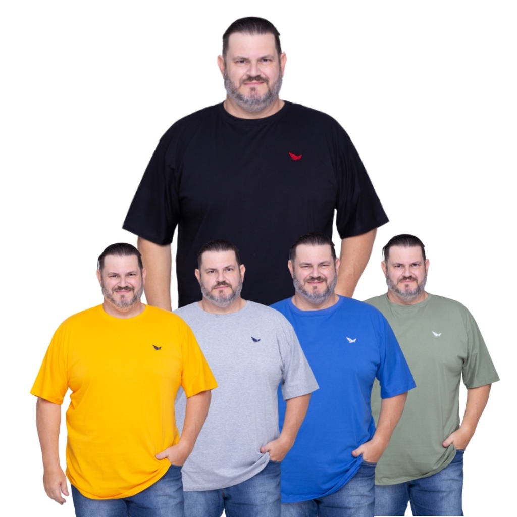 Kit 5 Camisetas Camisas Masculina M, G, GG, G1, G2, G3 100% Algodão Básica Regular Fit Slim Promoção Plus size