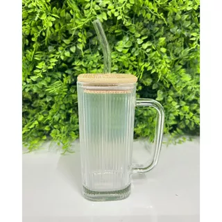 Caneca de Vidro C/Canudo e Tampa 290ml - Hauskraft