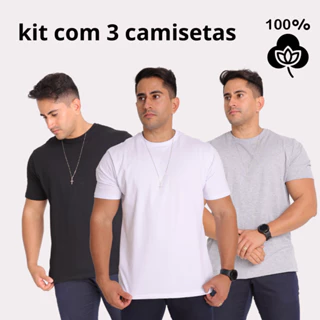 Kit com 3 Camisetas Básica Lisas Slim 100% Algodão Fio 30.1 Premium