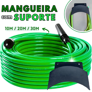 Mangueira Jardim 10, 20, 30 Metros Resistente Flexivel com Esguicho e Conector Dupla Camada Pronta para Usar Kit Com Suporte Enrolador de Parede para Guardar Qualidade