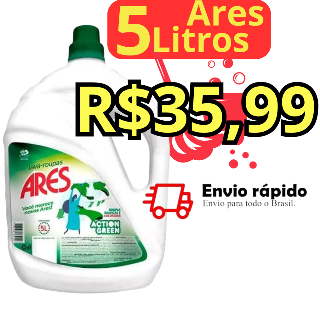 Lava Roupas Sabão Liquido Action Green ARES 5 Litros