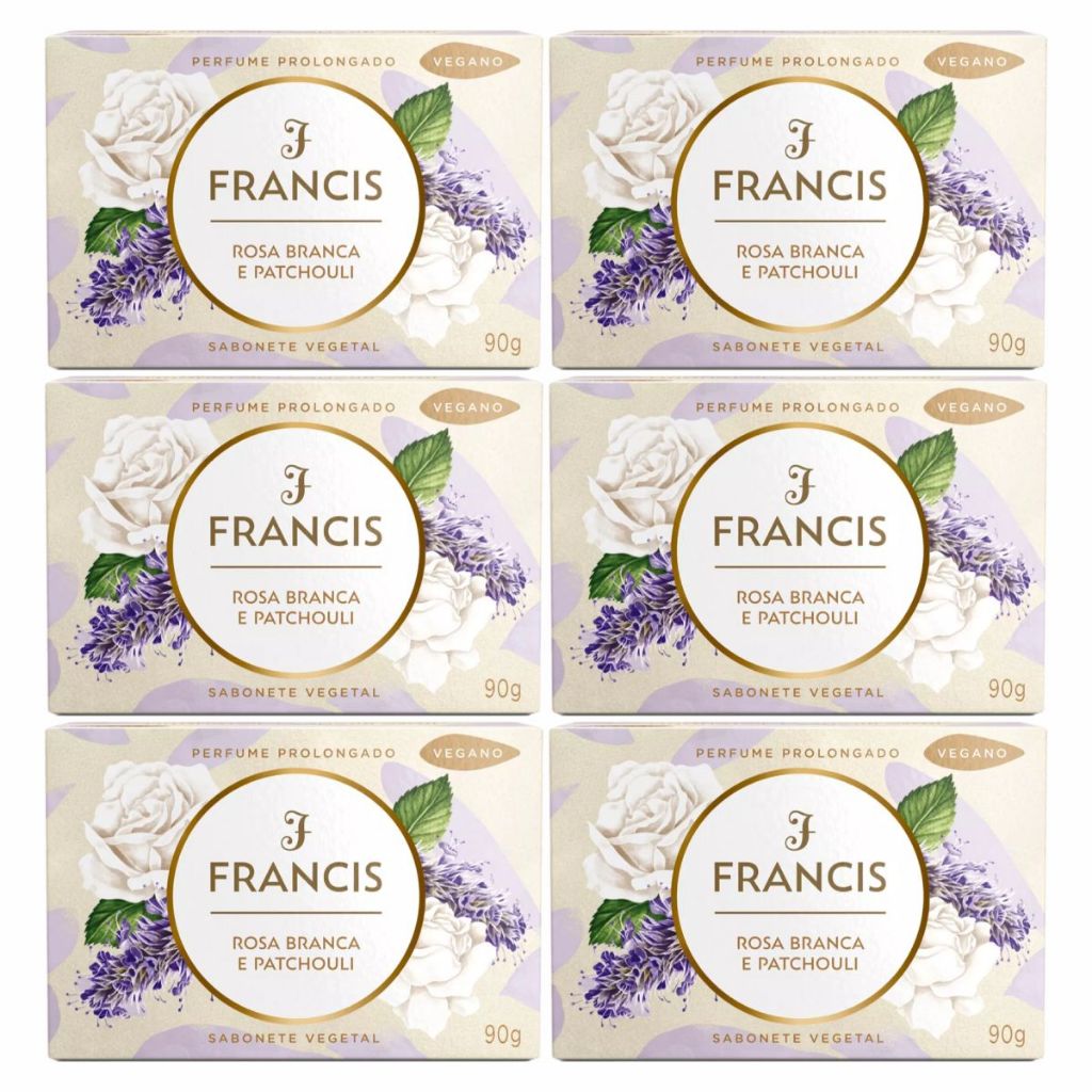 Kit 6 Sabonetes Francis Rosa Branca e Patchouli 90g | Shopee Brasil