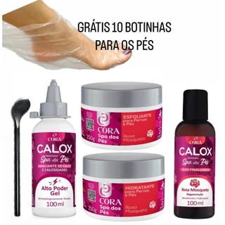 Kit Completo Spa dos Pés Cora: Bisturi + Calox + Esfoliante + Hidratante + Óleo finalizador + 10 botas plásticas em Oferta na Shopee