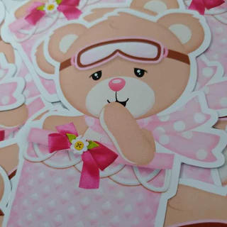 15 Apliques Personalizados Ursinha Baloeira 10 cm Toppers Recortado Mini Tubete Enfeites Tags - LEIA A DESCRIÇÃO